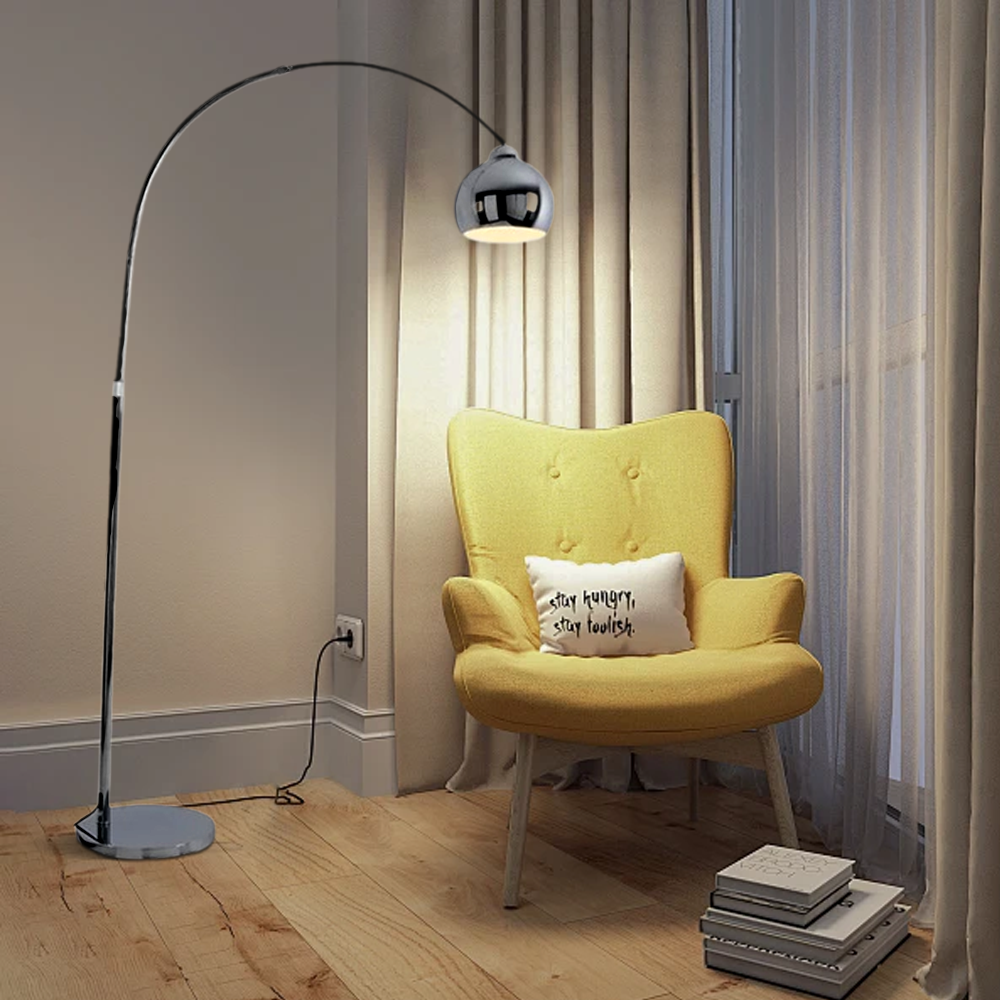 Modern Metal Bowled Silver Floor Lamp Living Room