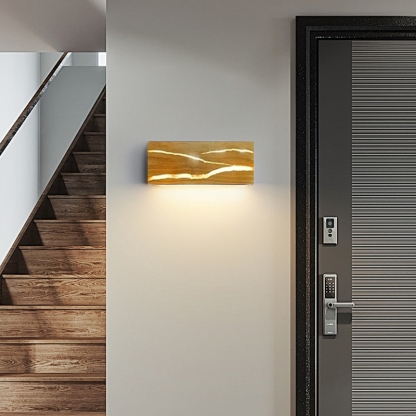 Modern Linear Square Wall Lamp Gold Wood Metal Riofu 