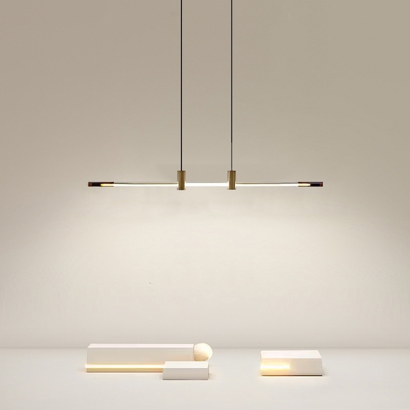 Modern Linear Pendant Light Brown Red Metal Acrylic Riofu