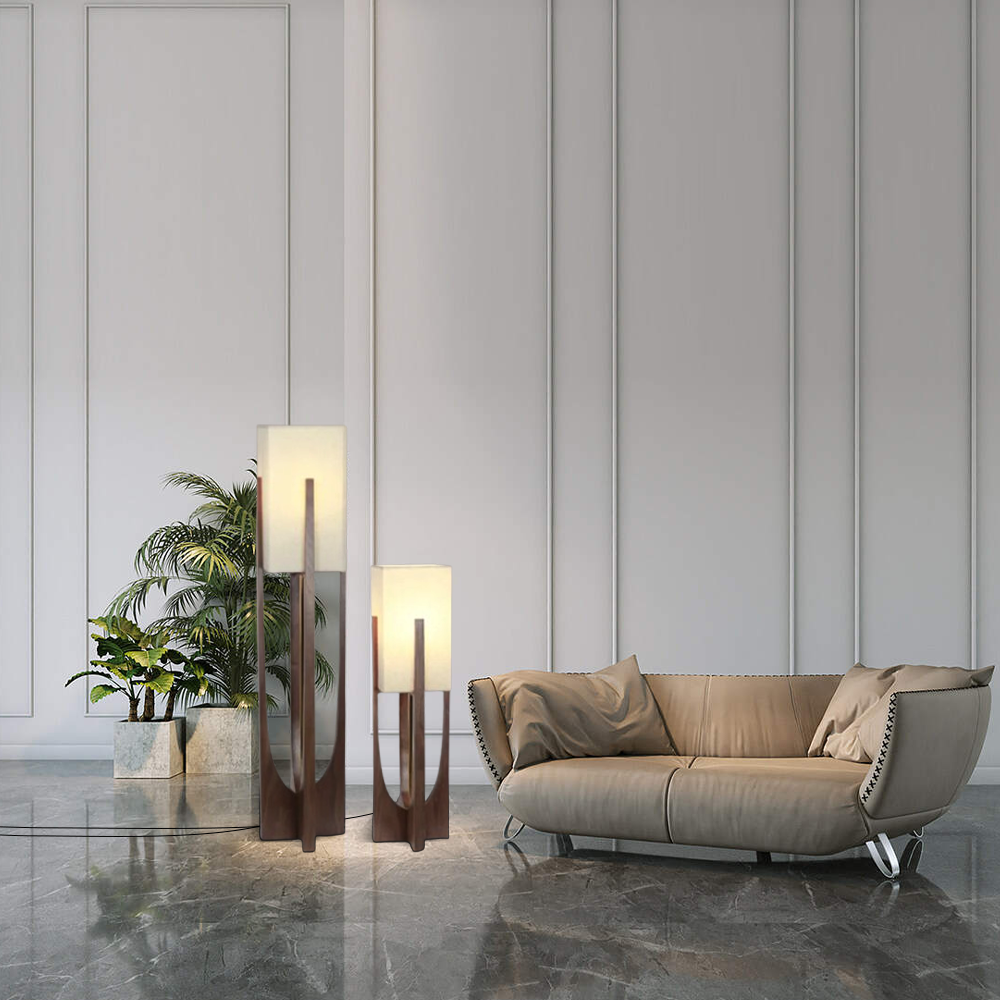 Nordic Wood Fabric Cylindrical Walnut Floor Lamp Study Room