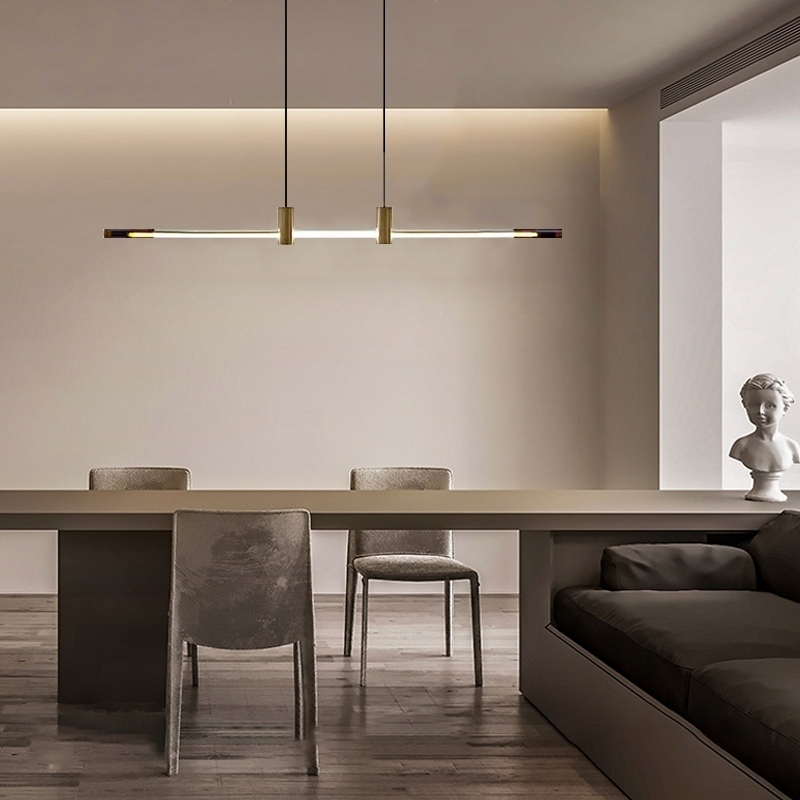 Modern Linear Pendant Light Brown Red Metal Acrylic Riofu