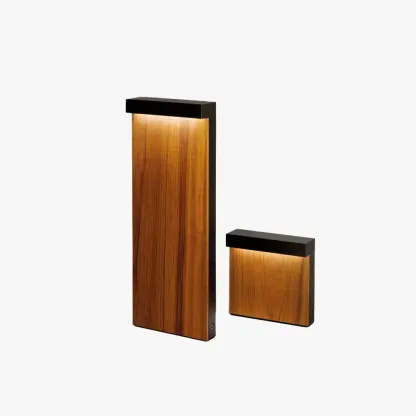 Modern Metal Rectangular Terrace Outdoor Lamp Natural Wood