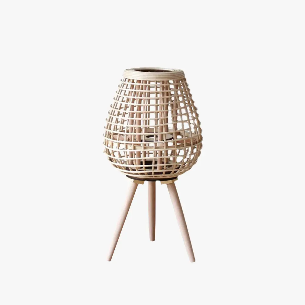 Farmhouse Rattan Egg-shaped Log Color Floor Lamp Bedroom