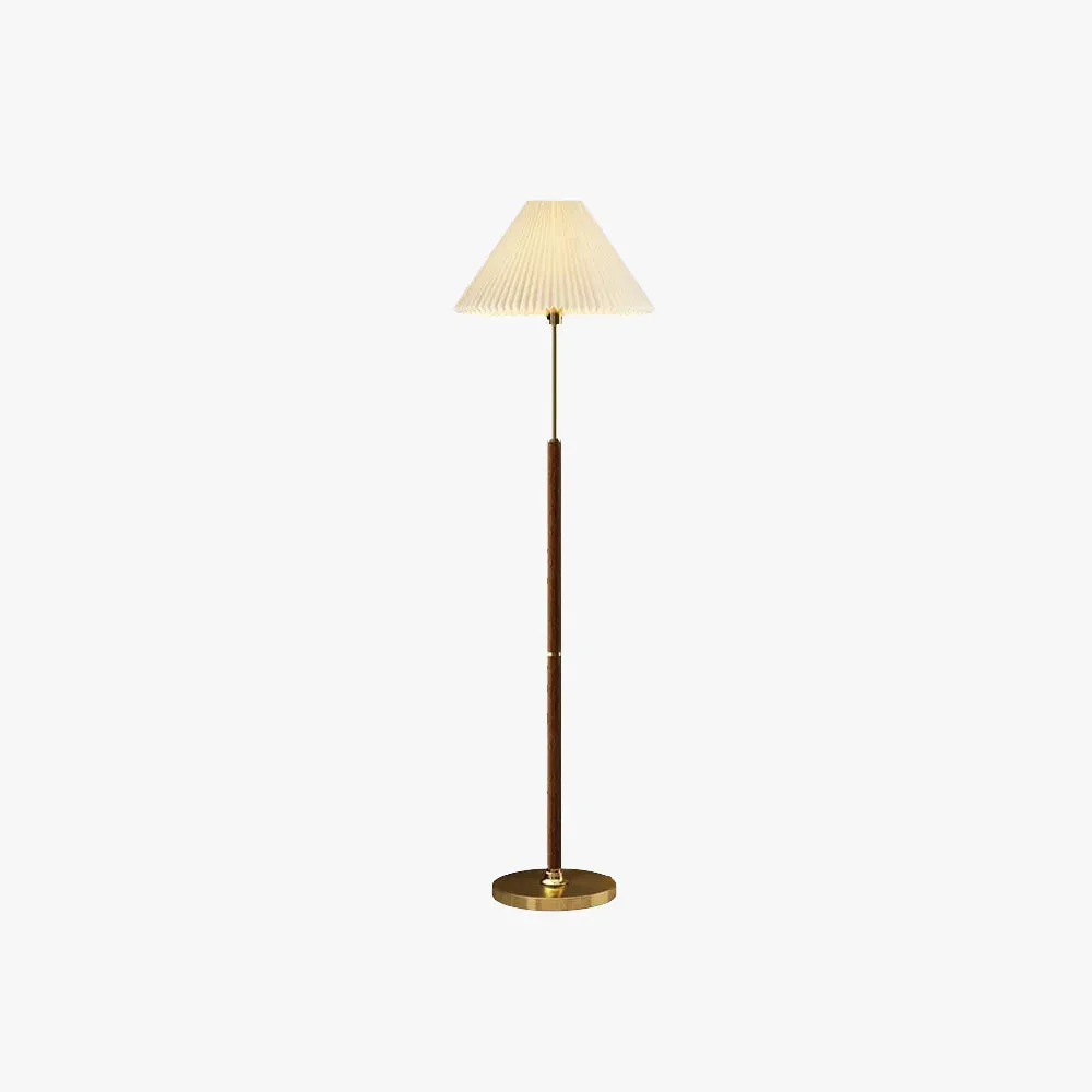 Classical Metal And Fabric Pleated Bedroom Indoor Floor Lamp, Gold, Trichromatic Light