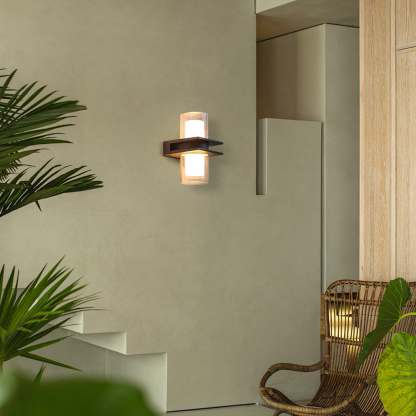 Modern Metal Glass Cylindrical 2 Heads Outdoor Wall Lamp Yard