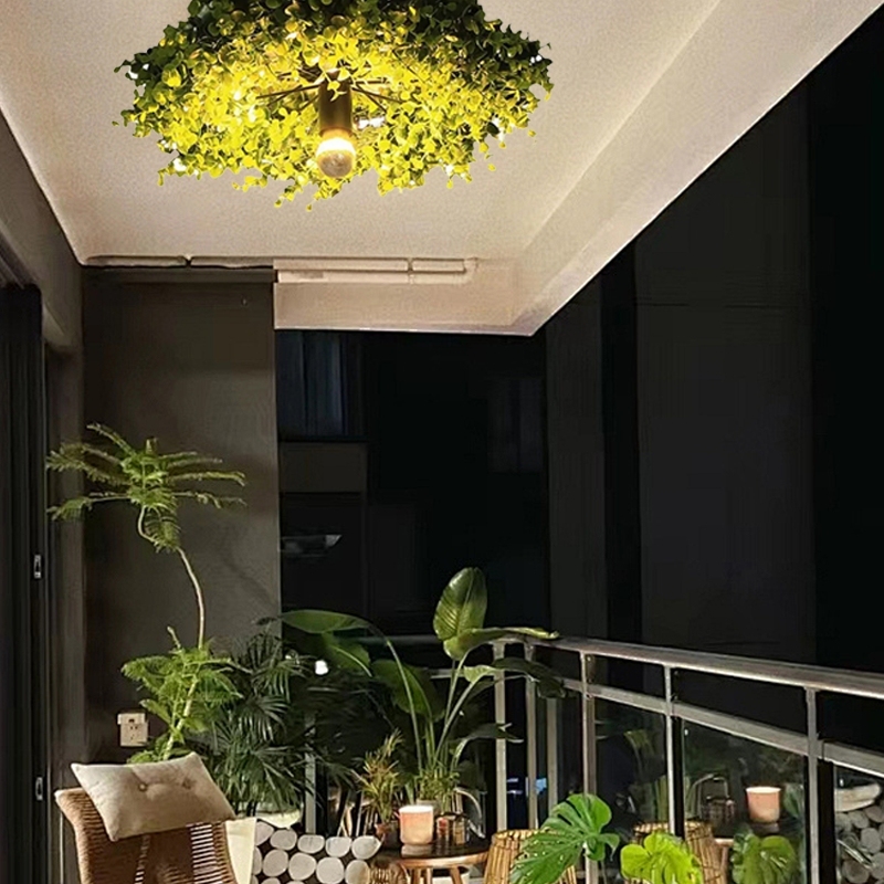 Farmhouse Round Ceiling Light Green Glass Riofu