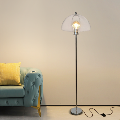 Modern Metal Glass Half Globe Brown Floor Lamp Living Room