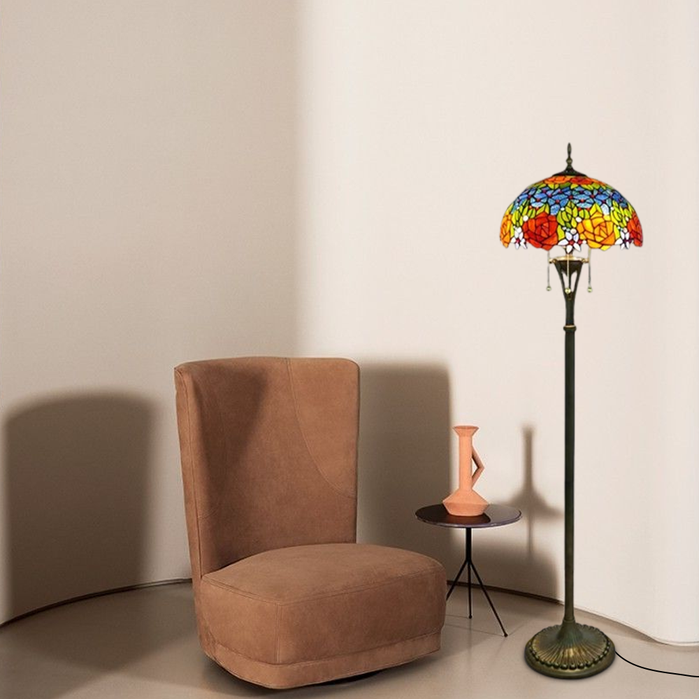 Bohemian Metal Glass Blue-Green/Red-Yellow Floor Lamp Living Room