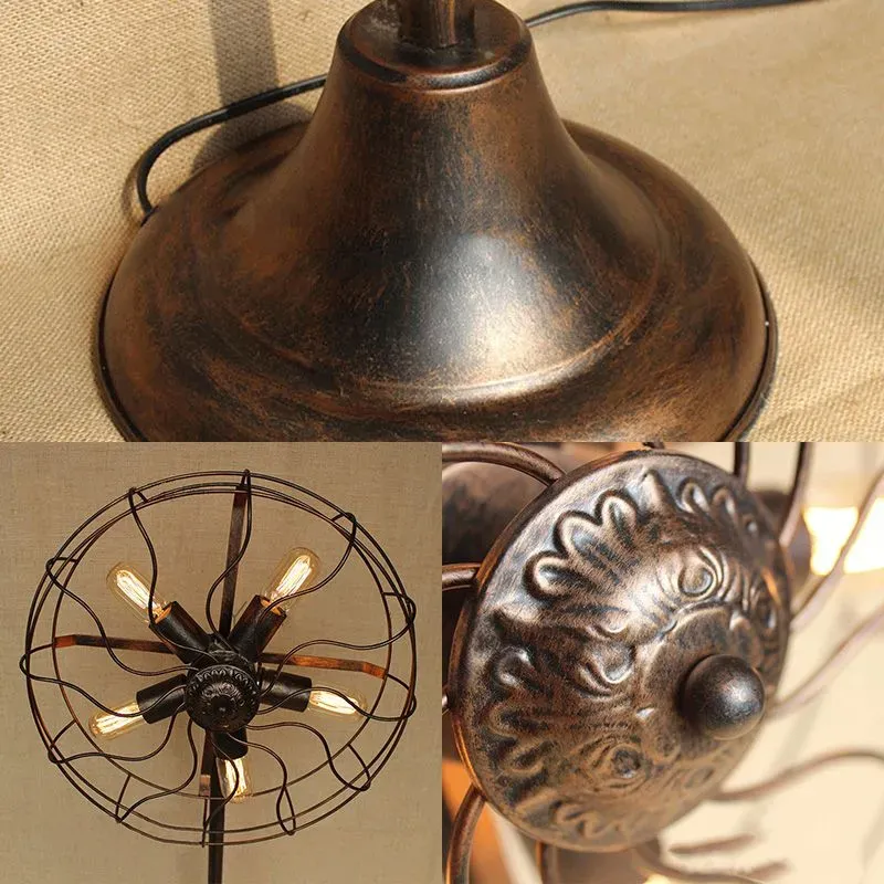 Retro  Metal Fan Dining Room Floor Lamp Bronze