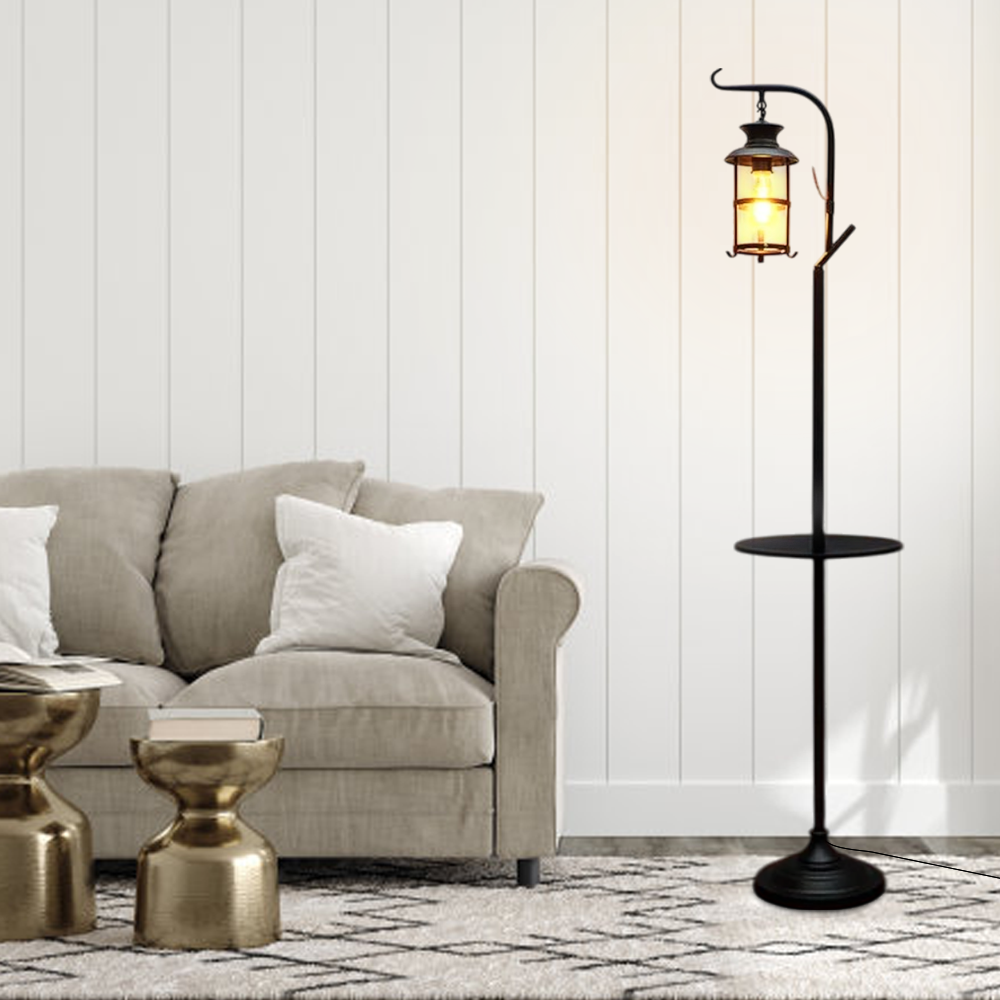 Vintage Metal Glass Lantern Children's Room Floor Lamp Black