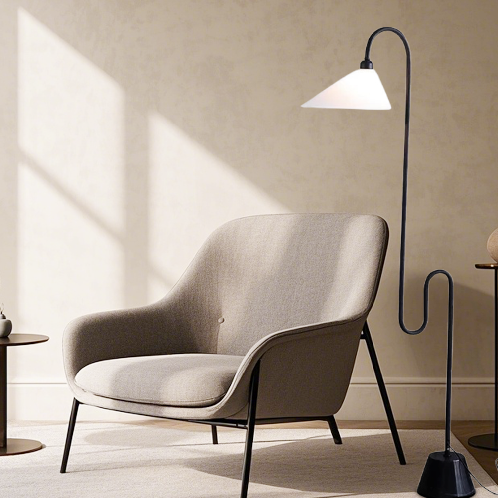 Modern Metal Fabric Curved Black Floor Lamp Bedroom | Riofu