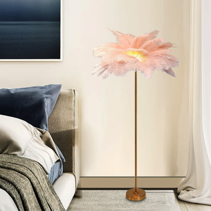Art Deco Metal Feather Cluster Khaki Pink White Floor Lamp