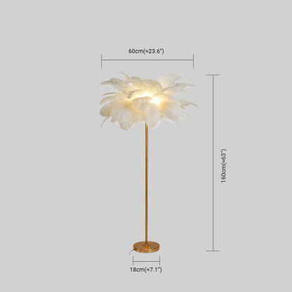 Art Deco Metal Feather Cluster Khaki Pink White Floor Lamp