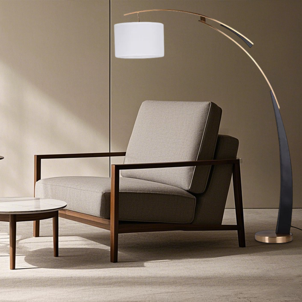 Modern Metal Fabric Cylindrical White Floor Lamp Bedroom