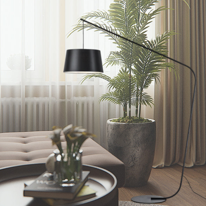 Modern Metal Fabric Hooded Black Floor Lamp Bedroom