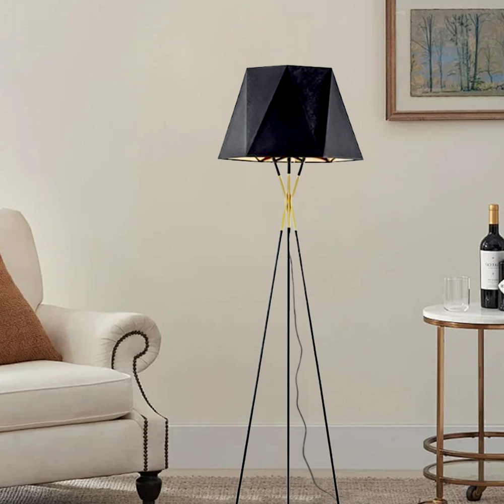 Modern Metal Fabric Hooded Black Floor Lamp Bedroom