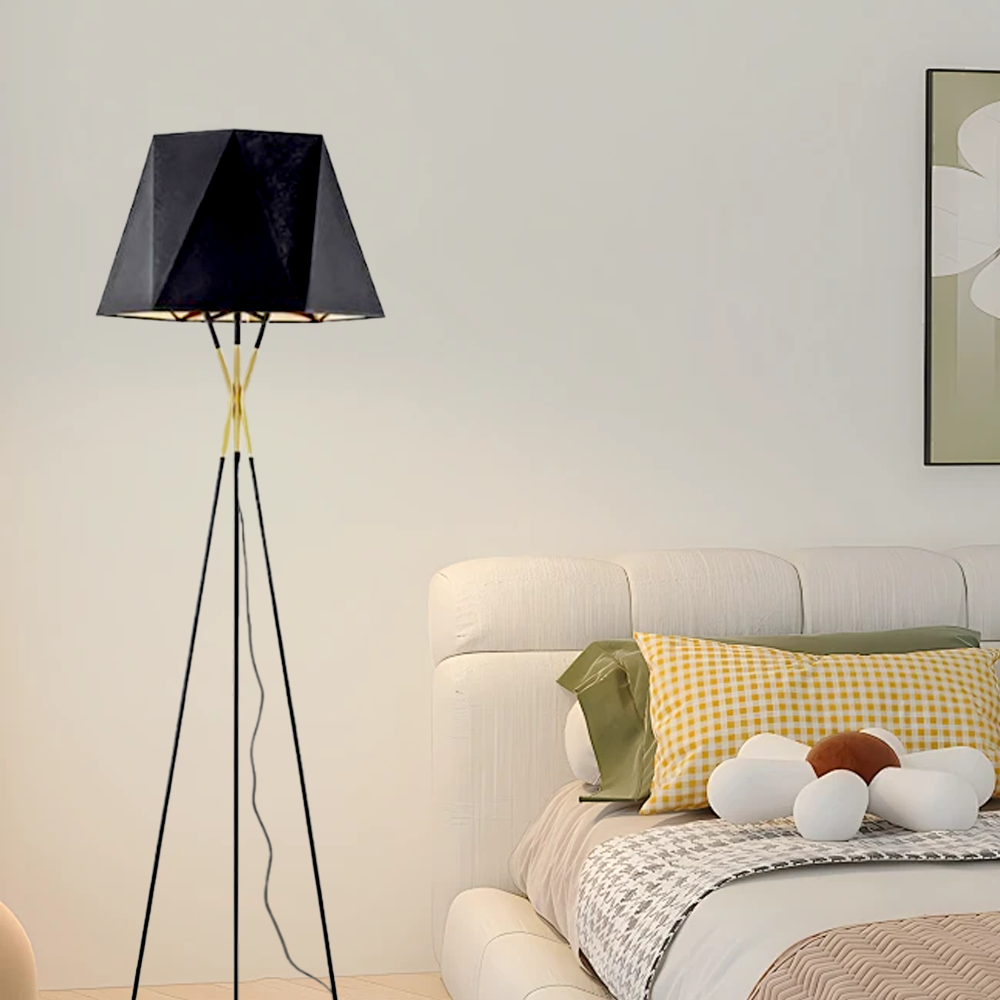 Modern Metal Fabric Hooded Black Floor Lamp Bedroom