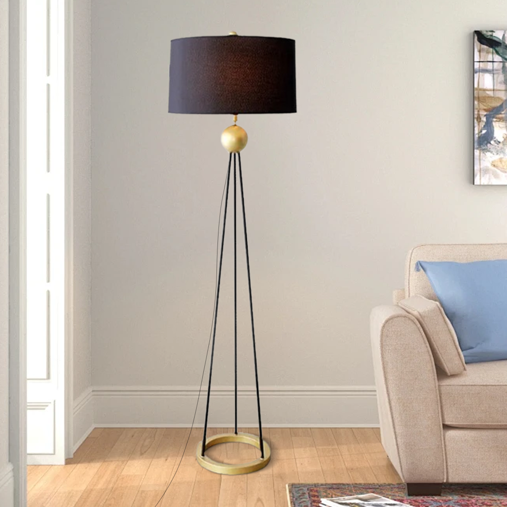 Modern Metal Fabric Cylindrical Black Floor Lamp Bedroom
