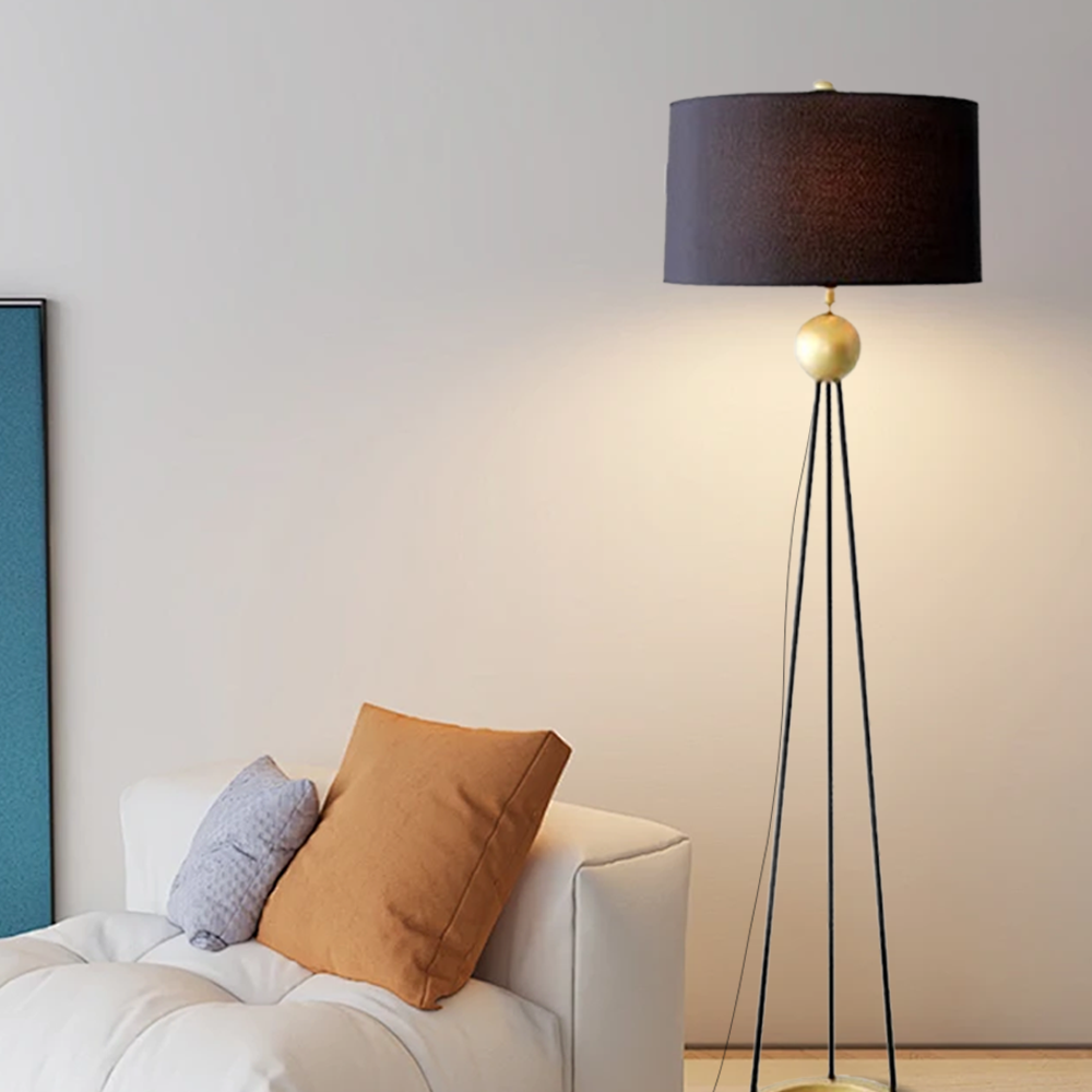 Modern Metal Fabric Cylindrical Black Floor Lamp Bedroom