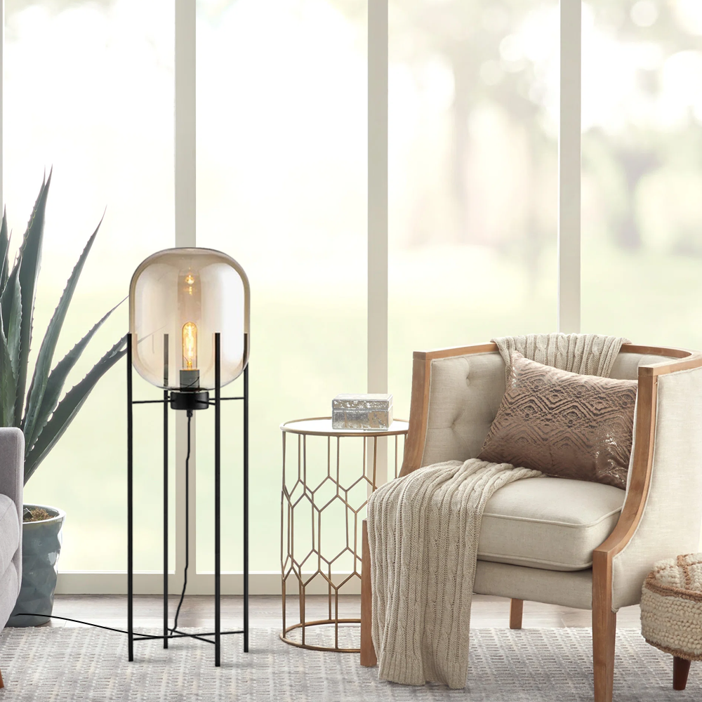 Designer Glass Metal Elliptical Clear Floor Lamp Living Room | Riofu