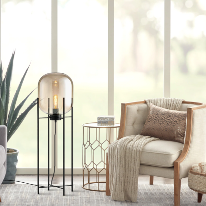 Designer Glass Metal Elliptical Clear Floor Lamp Living Room