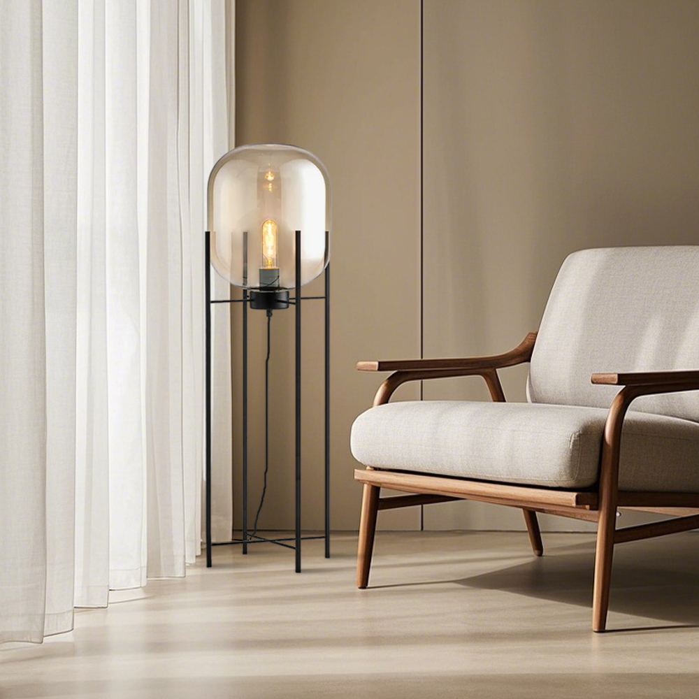 Designer Glass Metal Elliptical Clear Floor Lamp Living Room