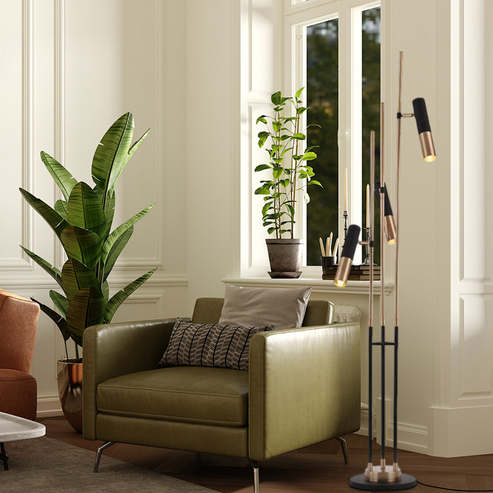 Modern Metal Cylindrical Gold Floor Lamp Bedroom Living Room