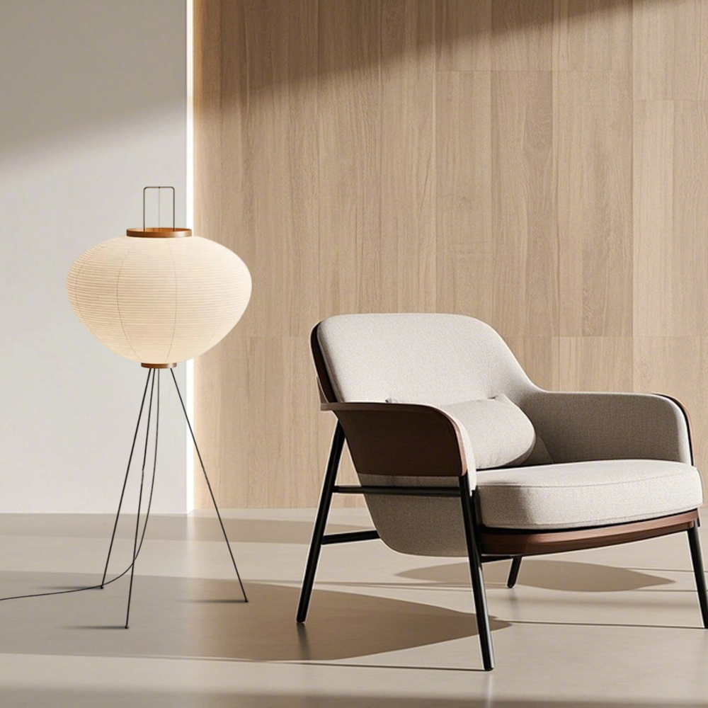 Japanese Style Metal Paper Lantern White Floor Lamp Bedroom