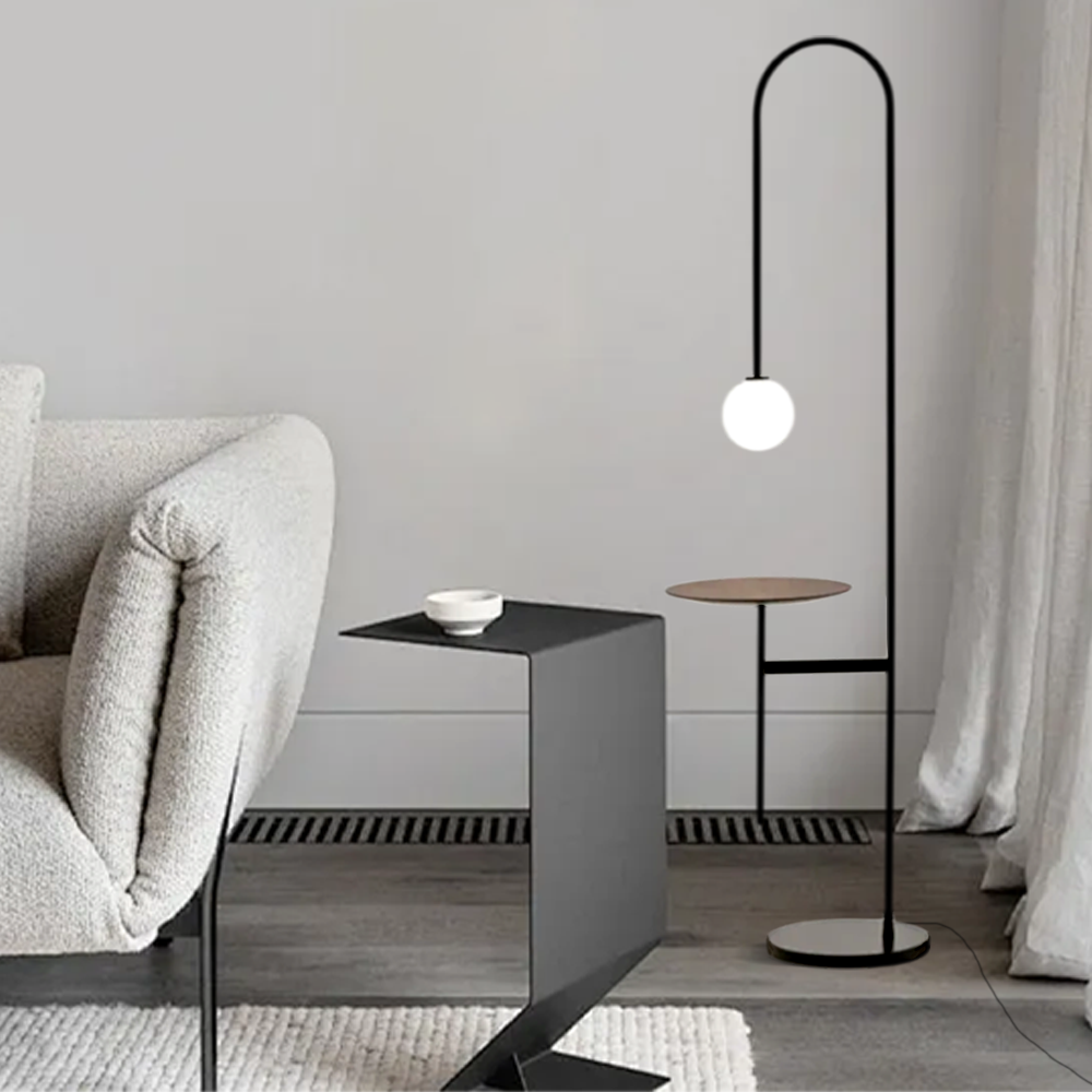 Designer Marble Glass Globular Black Floor Lamp Study Room | Riofu