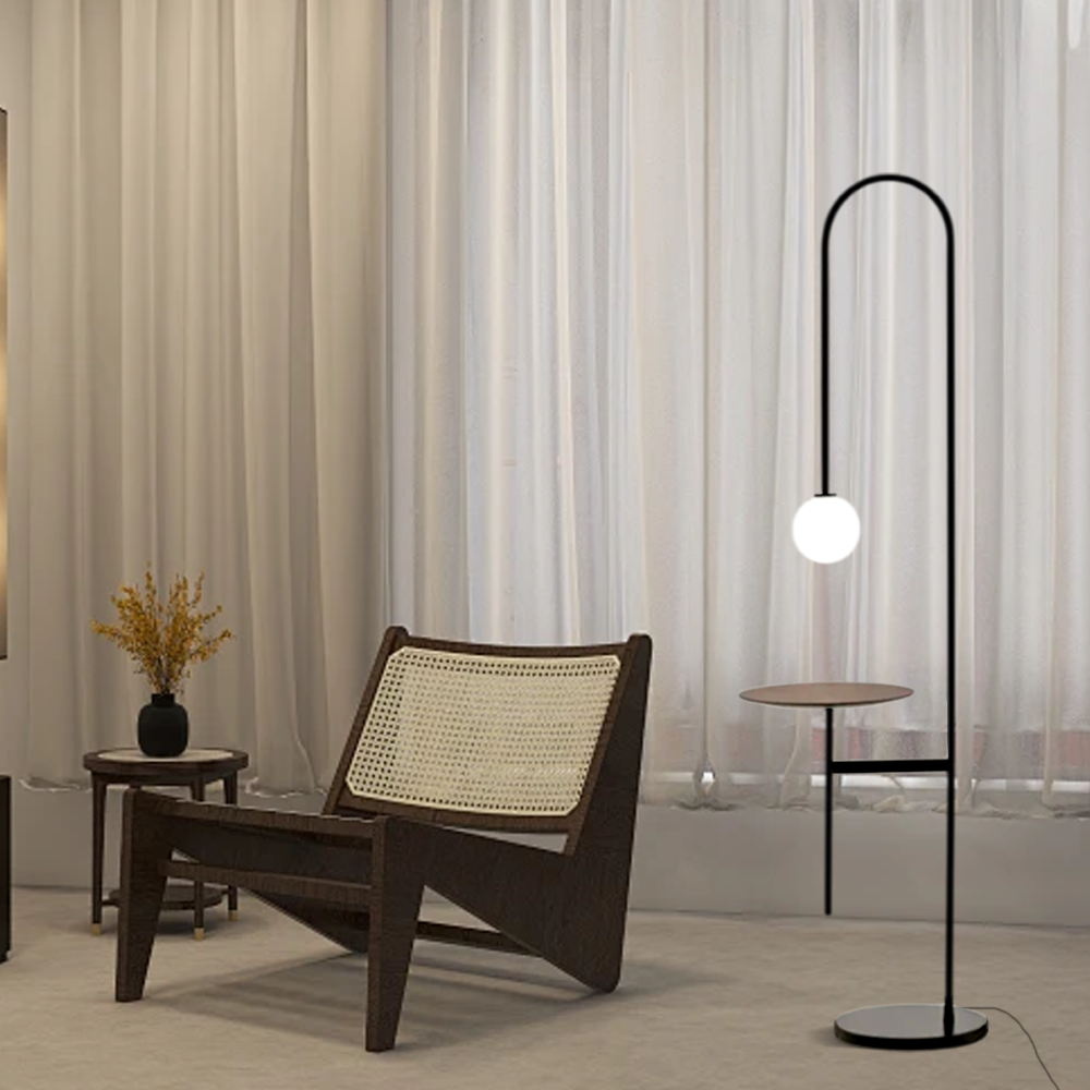Designer Metal Marble Glass Globular Black Floor Lamp Study Room
