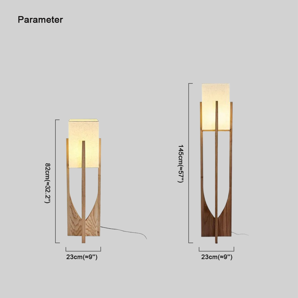 Nordic Wood Fabric Cylindrical Walnut Floor Lamp Study Room