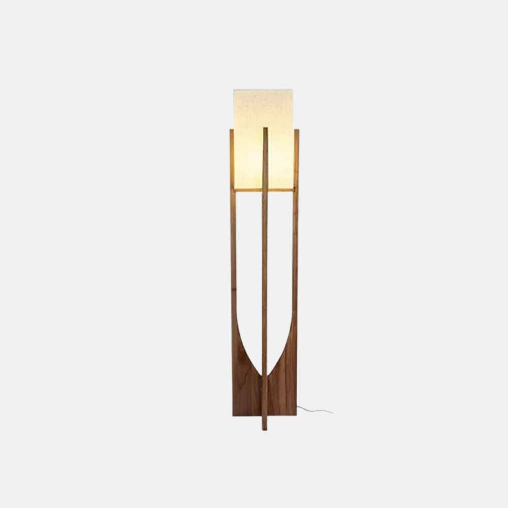 Nordic Wood Fabric Cylindrical Walnut Floor Lamp Study Room