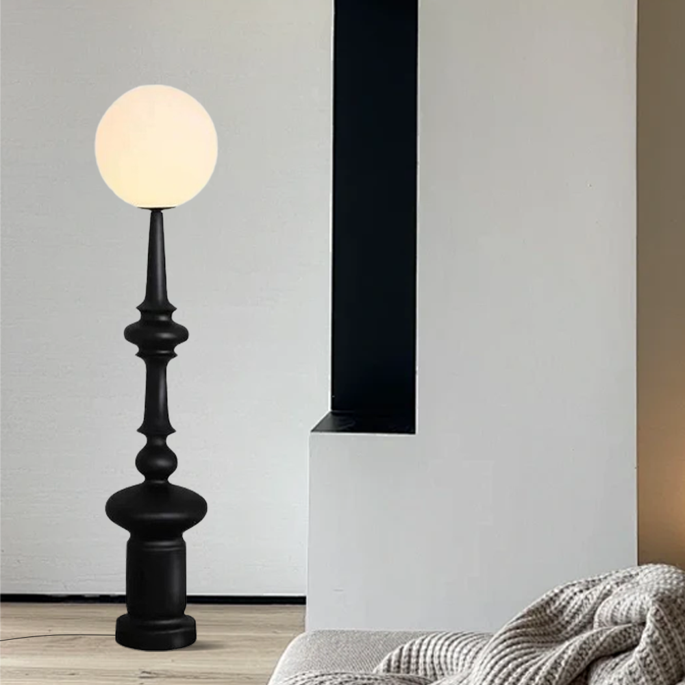 Modern Resin Glass Round Black Floor Lamp Bedroom Living Room