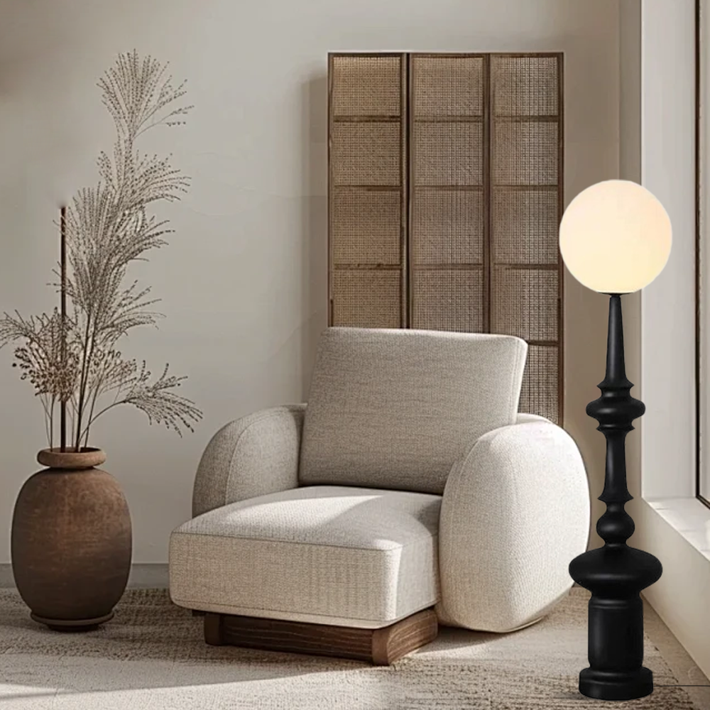 Modern Resin Glass Round Black Floor Lamp Bedroom Living Room