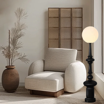Modern Resin Glass Round Black Floor Lamp Bedroom Living Room