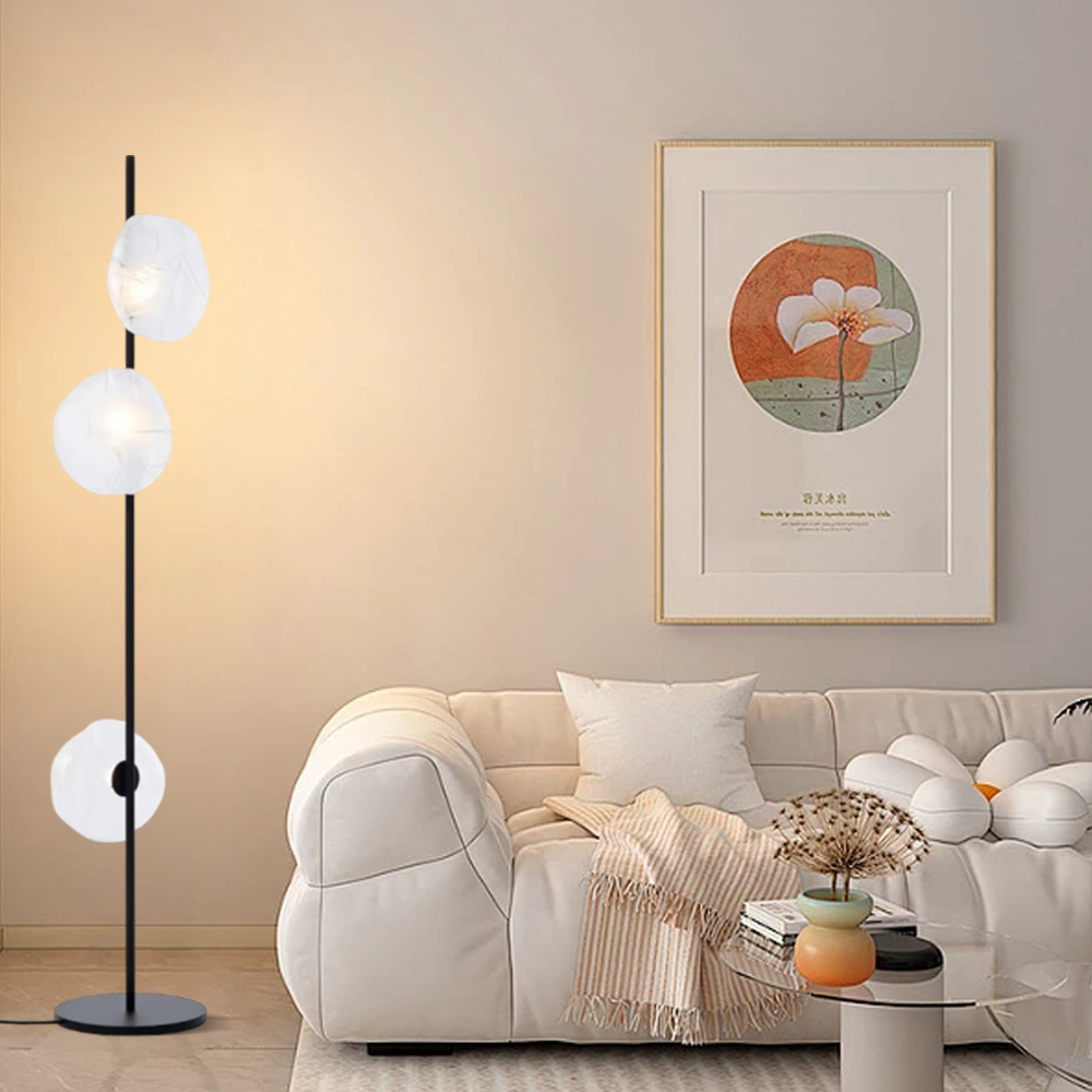 Art Deco Metal Glass Linear Black Gold Gray Living Room Floor Lamp | Riofu