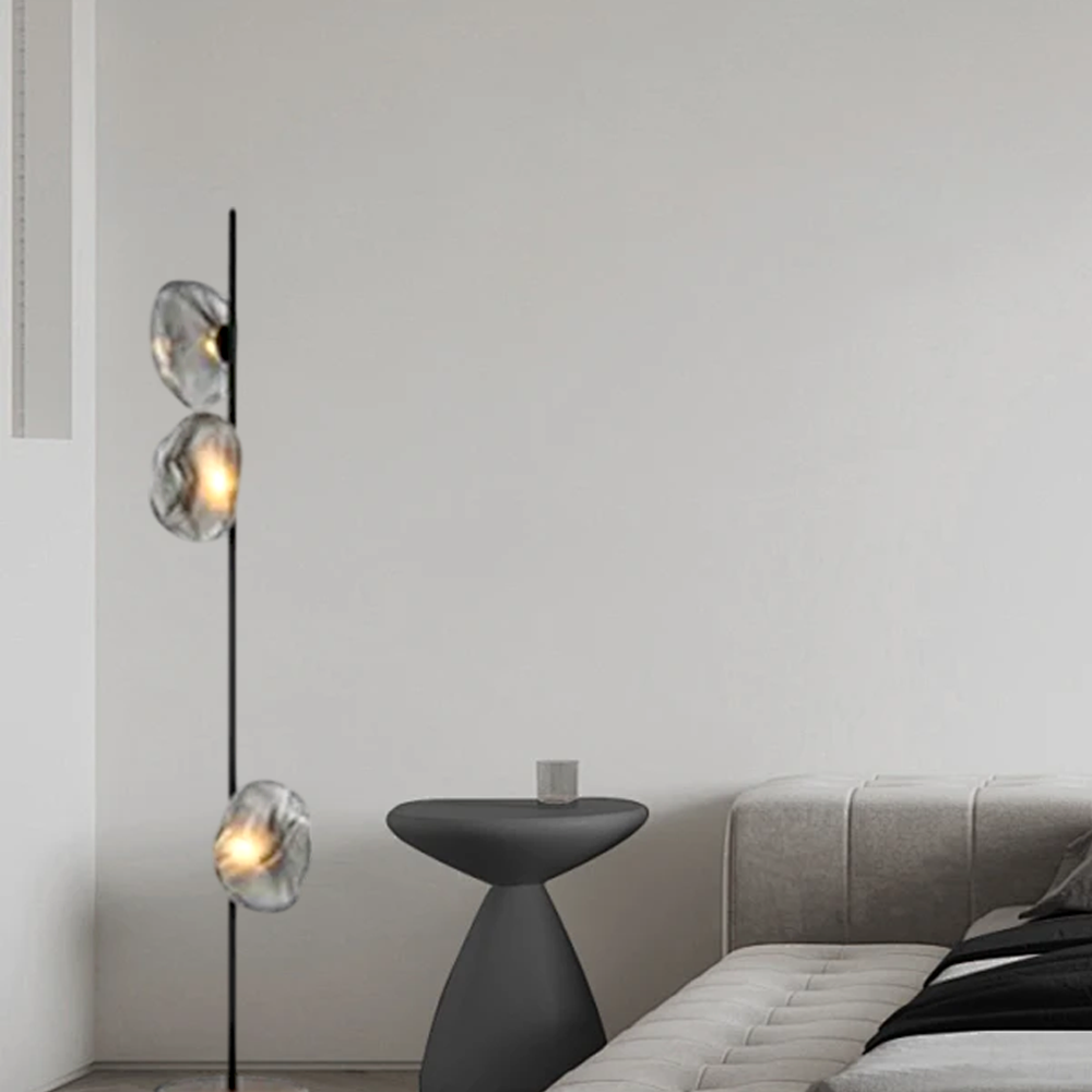 Art Deco Metal Glass Linear Black Gold Gray Living Room Floor Lamp