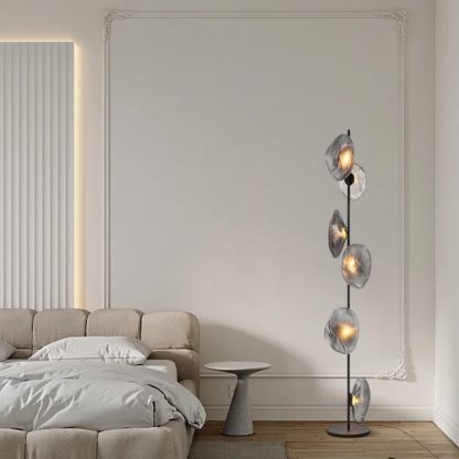 Art Deco Metal Glass Linear Black Gold Gray Living Room Floor Lamp