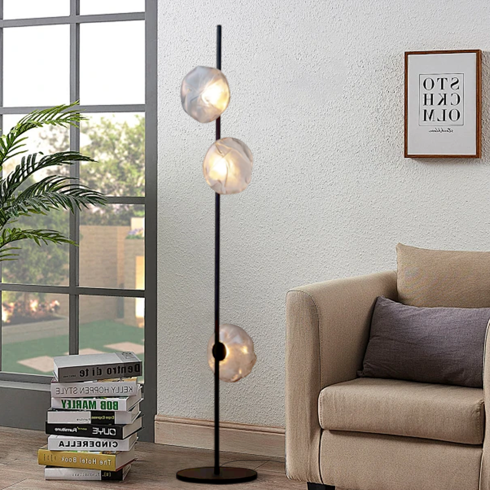 Art Deco Metal Glass Linear Black Gold Gray Living Room Floor Lamp