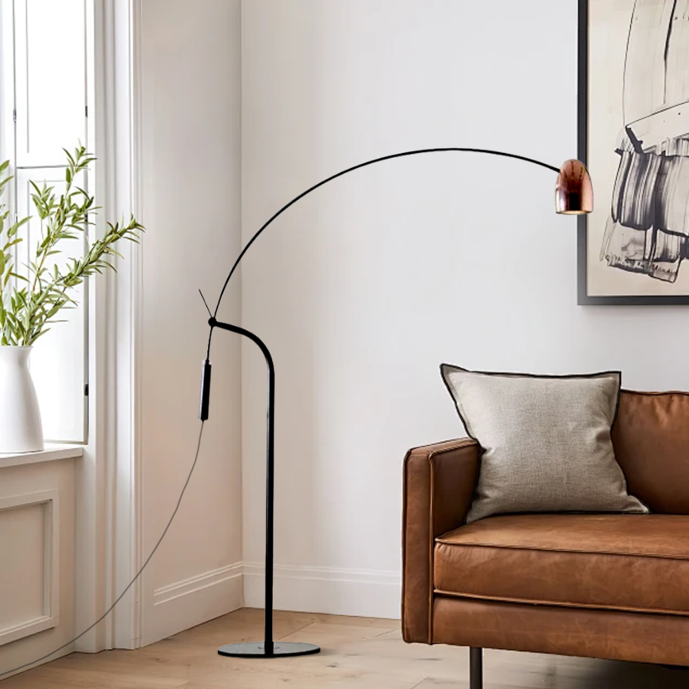 Designer Metal Curved Champagne Floor Lamp Living Room | Riofu