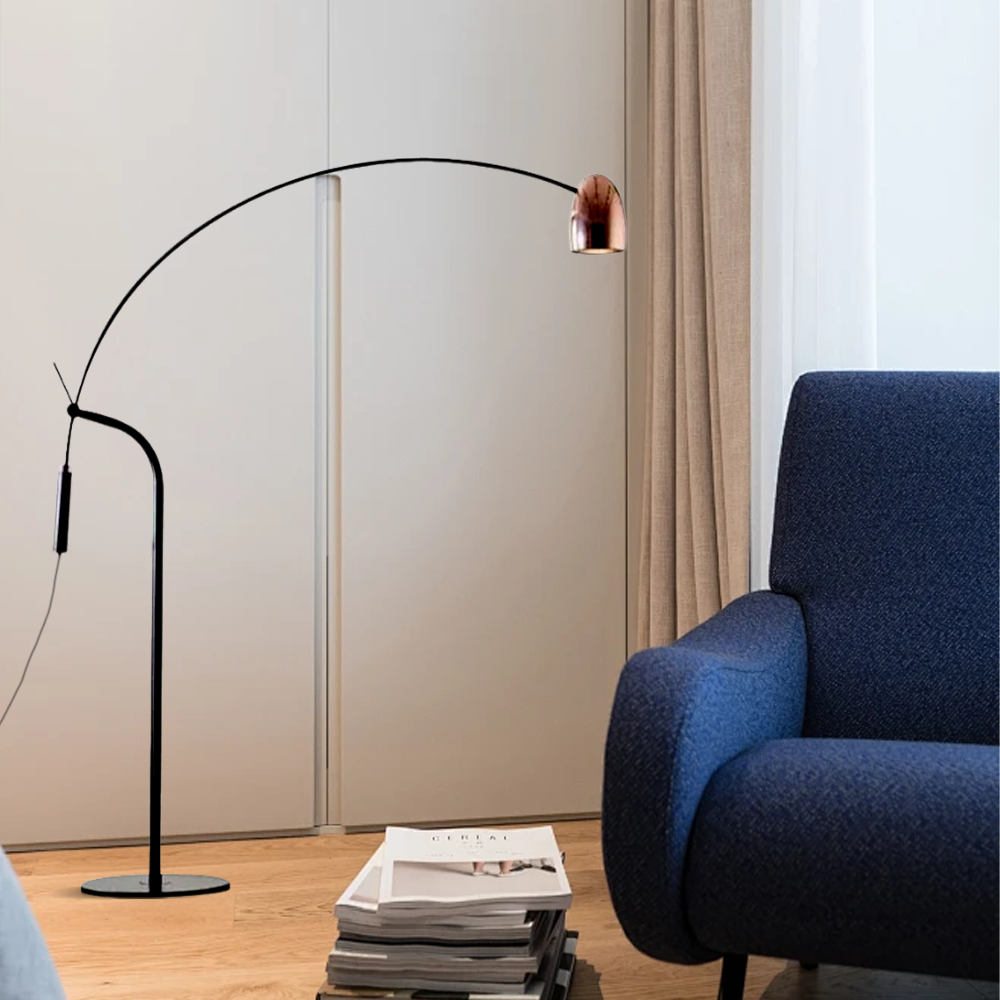 Designer Metal Curved Champagne Floor Lamp Living Room