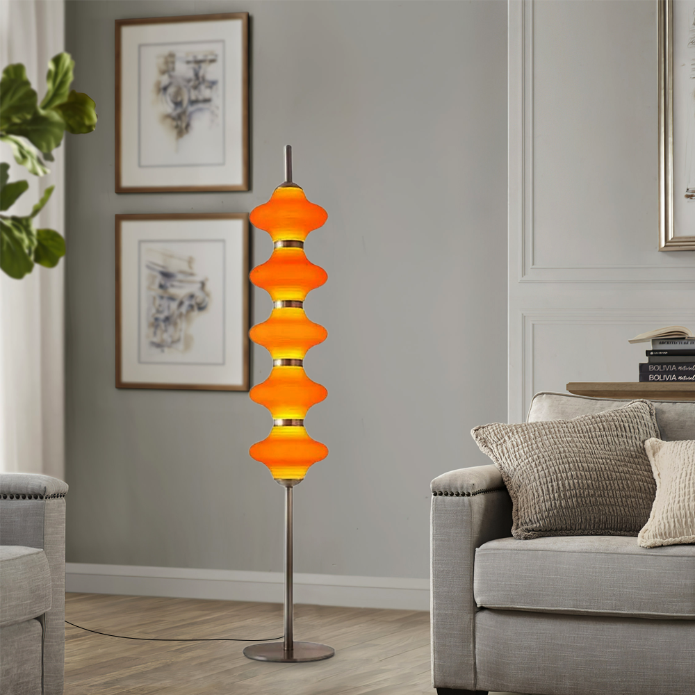 Modern Metal Glass Lantern Orange Floor Lamp Bedroom | Riofu
