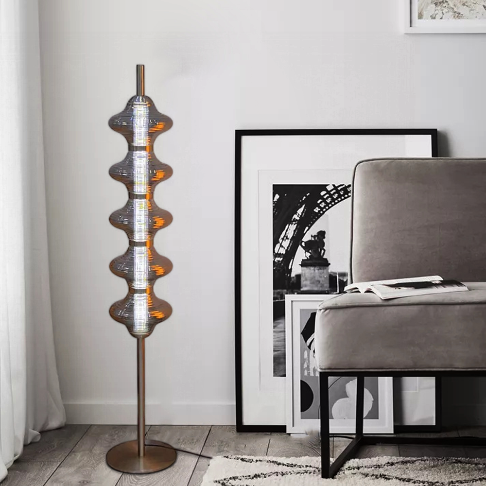 Modern Metal Glass Lantern Orange Floor Lamp Bedroom