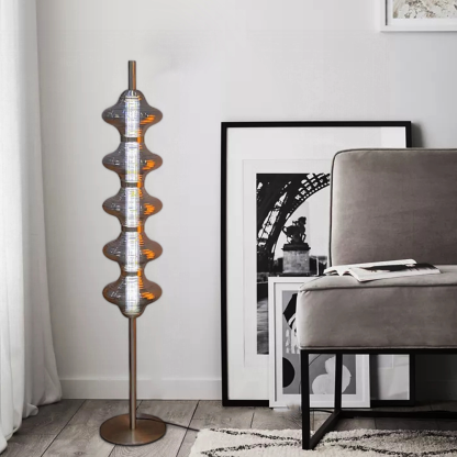 Modern Metal Glass Lantern Orange Floor Lamp Bedroom