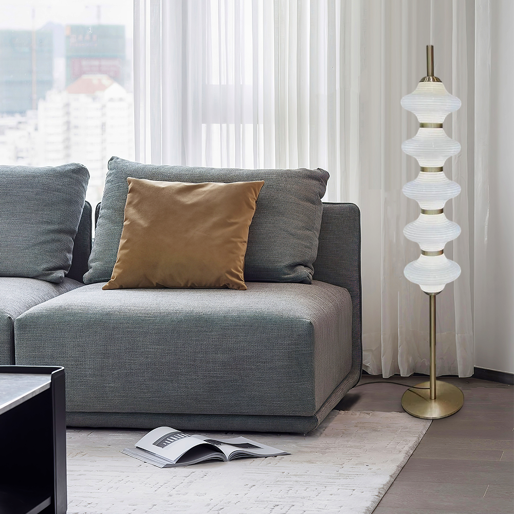 Modern Metal Glass Lantern Orange Floor Lamp Bedroom