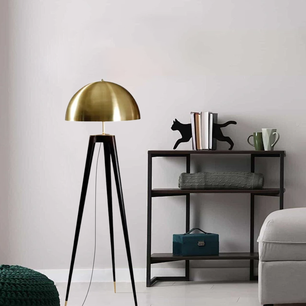 Vintage Metal Bowled Black Gold Floor Lamp Living Room