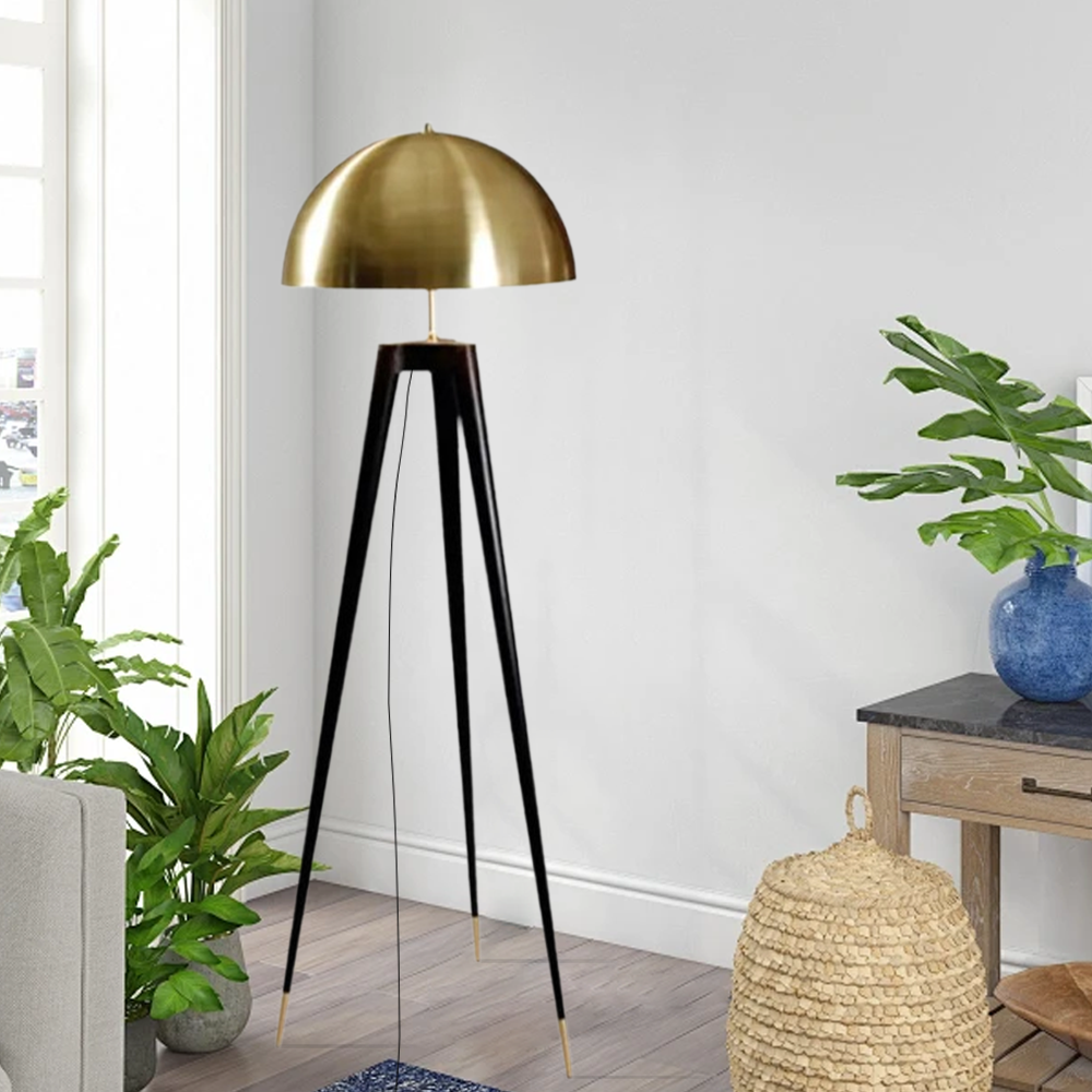 Vintage Metal Bowled Black Gold Floor Lamp Living Room