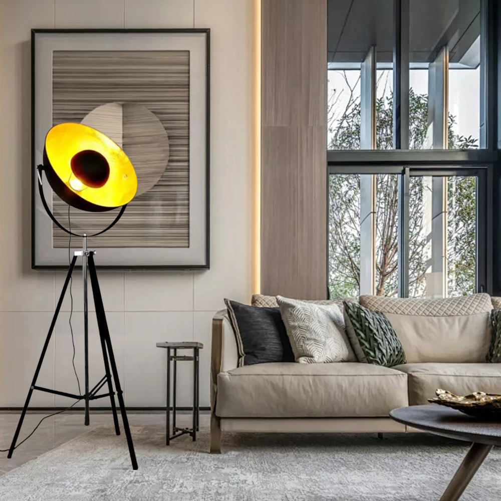 Designer Metal Bowled Black Gold Floor Lamp Bedroom