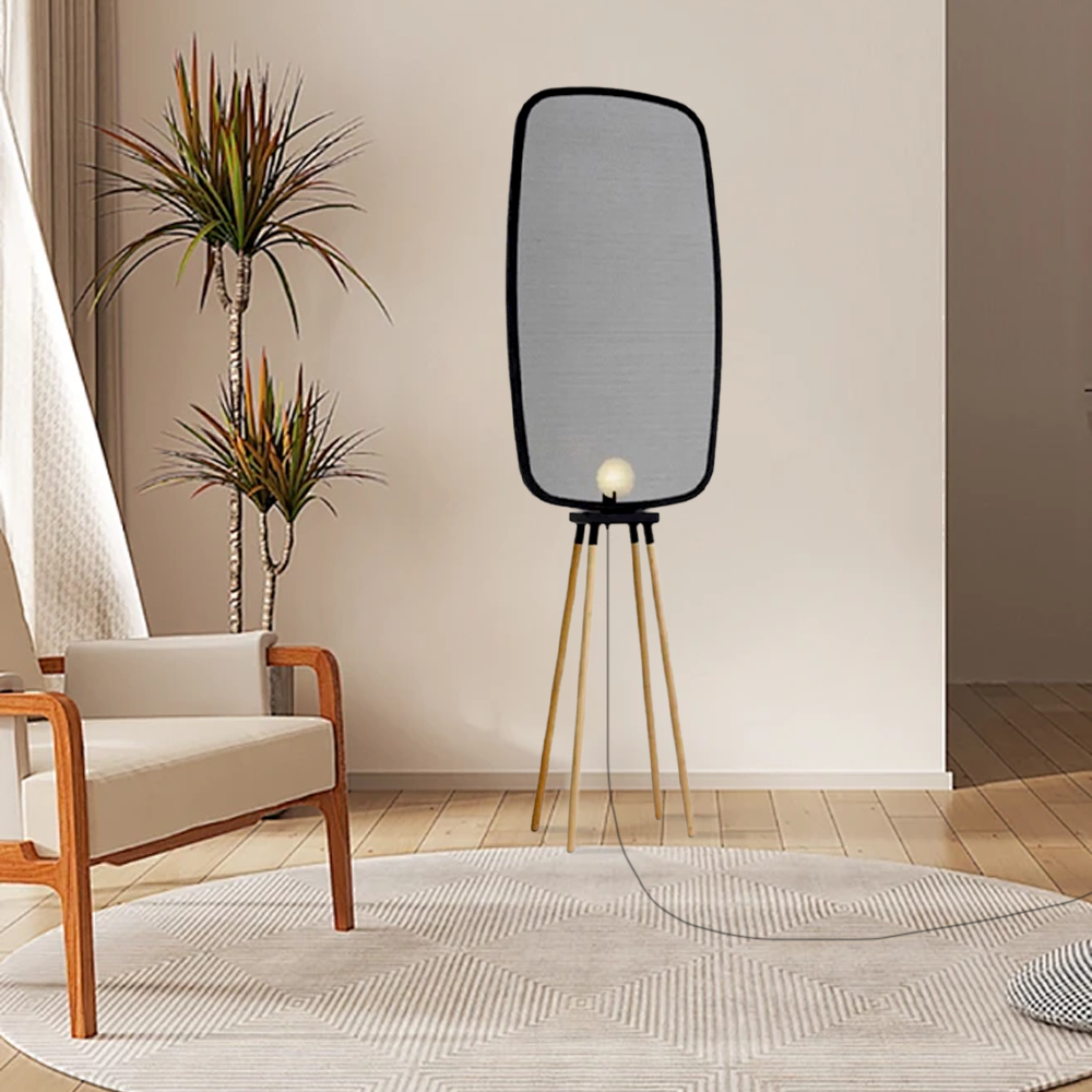 Modern Metal Wood Irregular Black Floor Lamp Living Room