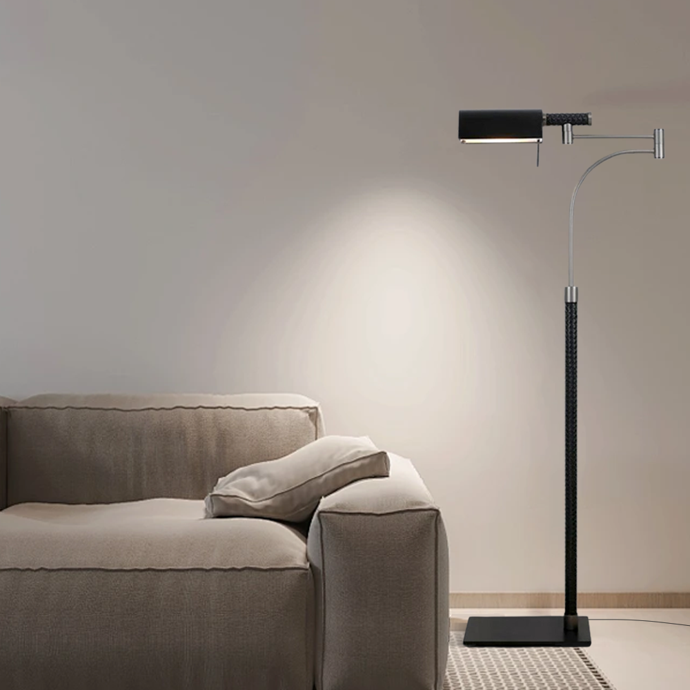 Designer Leather Metal Linear Black Floor Lamp Bedroom